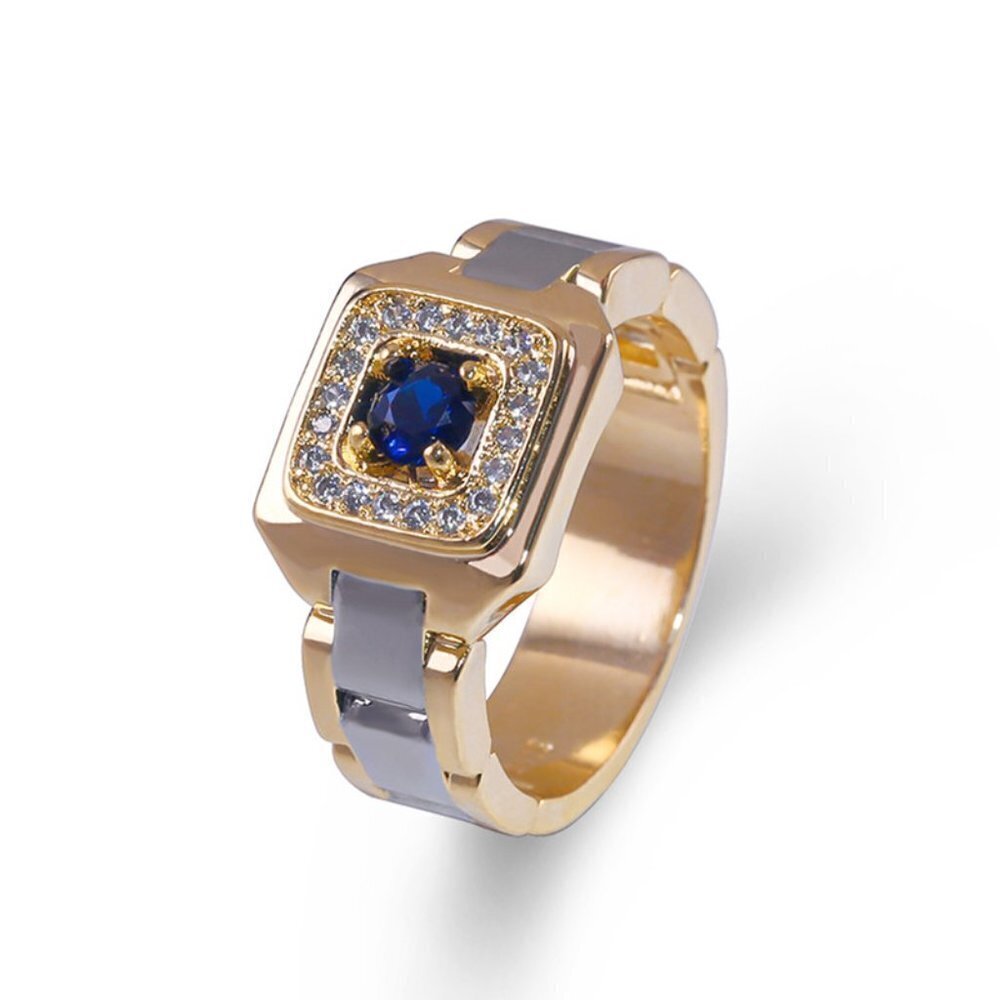 💍 Royal Blue Zircon Stone Luxury Gold Ring for Man, INDN8192 - Picture 5 of 8